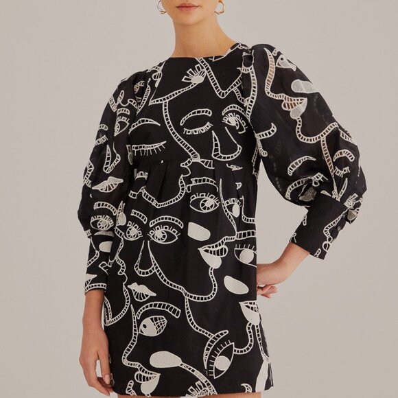 FARM Rio Dresses & Skirts - Black Richelieu Faces Mini Dress